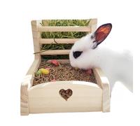 Rabbit Hay Rack - Feed Rack for Chinchillas, 2-in-1 Wooden Hay Rack with Two-Zone Separation for Guinea Pigs Chinchillas Rabbits