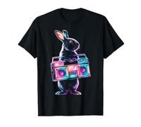 Rabbit Holding Radio Colorful Motif Animal Art Rabbit T-Shirt