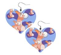 rabbit holding the ball Prints Leather Heart earrings Pendant Stylish and light Lightweight Dangle for Women Girls, One Size, Leather, No Gemstone