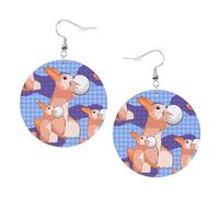 Rabbit Holding The Ball Prints Leather Round Earrings Pendant Stylish And Light Lightweight Dangle For Women Girls, One Size, Leather, No Gemstone