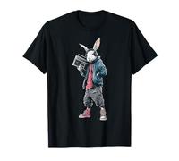 Rabbit Holds Radio Headphone Music Art Animal Graphic Rabbit T-Shirt
