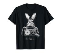 Rabbit Holds Radio Music Drawing Animal Print Motif Rabbit T-Shirt