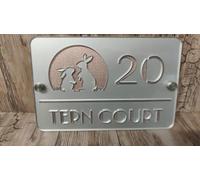 Rabbit House Address Sign, Rose gold Acrylic, 20 x 15 cm, Personalised with Fixings