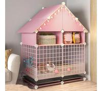 Rabbit House Cute Bunny Cage Indoor Made of Iron, Rabbit Hutch Indoor House-shaped Small Animal Cage with Storage Space 75 * 39 * 102cm Pink, White (Color : Pink)