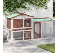 Rabbit Hutch 145x45x84cm Brown White Solid Fir Wood Outdoor 2-Tier Run Lockable