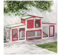 Rabbit Hutch 2-Tier Red White Fir Wood 201x45x85cm Outdoor Run Lockable Door UV