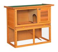 Rabbit Hutch 2-Tier Small Animal Wooden Bunnies House Outdoor Backyard 2 Sizes