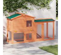 Rabbit Hutch 2-Tier Solid Fir Wood Outdoor Run 145x45x84cm Brown/Green Lockable