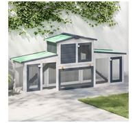 Rabbit Hutch 201x45x85cm Grey White Solid Fir Wood Outdoor 2-Tier Enclosure Lock