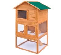 Rabbit Hutch 3-Tier Solid Pine & Plywood Cage Green Roof 80x71x160 cm Lockable