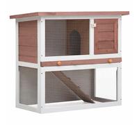 Rabbit Hutch 90x45x80cm Brown Pine Wood Green Roof Wire Mesh Enclosure With Ramp