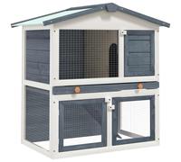 Rabbit Hutch 94x60x98cm Grey White Pine Wood 2-Tier Outdoor Cage with Ramp Tray