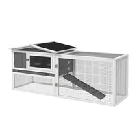 Rabbit Hutch and Run Outdoor with Sliding Tray Hay Rack Ramp, 156x58x68cm
