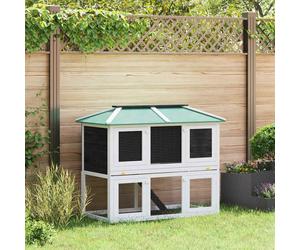 Rabbit Hutch Black Fir Wood 130x68x105cm Double Floor Green Roof PlywoodWireMesh