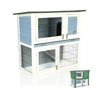 Rabbit Hutch Blue 3ft with Cover Hide Rabbit Run Guinea Pig House by Cozy Pet 34 Models Ferret Cage Rabbit Hutches in Blue RH03BL + RH03C - Amz