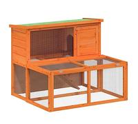 Rabbit Hutch Brown 102x90x84.5 cm Solid Wood Outdoor Cage | 2-tier design, raised nest box, ramp access, wire mesh walls, leakproof tray, water- roof, for bunnies and guinea