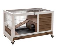Rabbit Hutch Brown Fir Wood 2-Floor 90x53x59cm Elevated with Wheels Indoor Tray