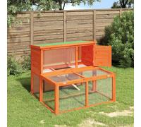 Rabbit Hutch Brown Solid Pine 102x90x84.5cm Outdoor Multi-Level Run & Nest Box.