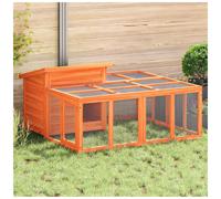 Rabbit Hutch Brown Solid Pine Wood Multi-Level Outdoor 144x123x67.5cm Easy Clean