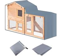 Rabbit Hutch Cover, Waterproof Double Hutch Cover for Guinea Pig and Rabbit, Dust Cover for Pet House and Poultry Cage, Grey
