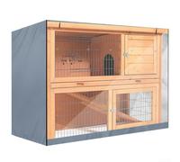 Rabbit Hutch Dust Cover 210D Oxford Fabric Waterproof Windproof with Clear Front Curtain and Ventilation for Double Tier Cage 122x50x105cm Green(Gray)