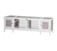 Rabbit Hutch Grey 161x50.5x53.3cm Solid Fir Wood Separable Run w/ Tray with Roof