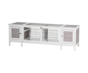Rabbit Hutch Grey 161x50.5x53.3cm Solid Fir Wood Separable Run w/ Tray with Roof