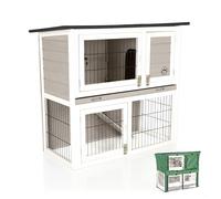 Rabbit Hutch Grey 3ft with Cover Hide Rabbit Run Guinea Pig House by Cozy Pet 34 Models Ferret Cage Rabbit Hutches in Grey RH03GR + RH03C - Amz