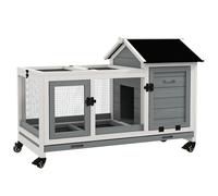 Rabbit Hutch Grey Fir Wood 108x58x73.5cm Wheels Removable Tray Locks 1-2 Rabbits