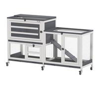 Pawhut Rabbit Hutch, 2-Tier Guinea Pig Hutch With Wheels & Trays, Grey