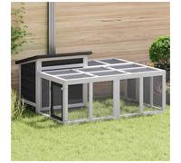 Rabbit Hutch Grey Solid Pine Wood 144x123x67.5cm Outdoor Multi-Level Large Run