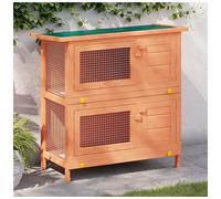 Rabbit Hutch Grey & White 90x45x90cm Pine Wood 2-Tier Outdoor Mesh Cage w/ Roof