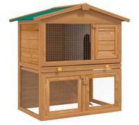 Rabbit Hutch Grey White 94x60x98cm Pine Wood Outdoor 2-Tier Waterproof Roof Plus