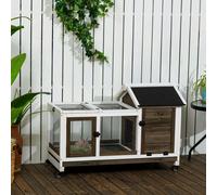 PawHut Wooden Rabbit Hutch with Wheels, Guinea Pig Cage, Small Animal House for Outdoor & Indoor with Slide-out Tray, 108 x 58 x 73.5cm, Brown