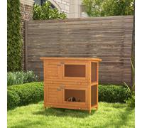 PawHut 2-tier Rabbit Hutch Small Animal Wooden Bunnies House Outdoor Backyard 2