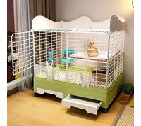 Rabbit Hutch Indoor Bunny Cage, Double-Layer Design, Easy to Clean and Install, Heightened Baffle, Skylight, Large Capacity