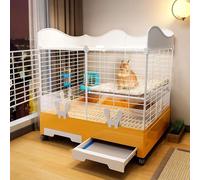 Rabbit Hutch Indoor Bunny Cage with Heightened Baffle and Skylight, Easy to Clean and Install, Double-layer Design, Large Capacity