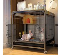 Rabbit Hutch Indoor for 2 Rabbits, with Roof, Small Animal Play Pen Indoor, for Ferret/Chinchilla/Kitten (Color : Black)