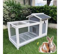 Rabbit Hutch Indoor/Outdoor Bunny Cage with Leakproof Tray, Large with 360° Universal Wheels - Rabbit Cage with Sliding Trays for Rabbit, Ferret(Gray)