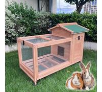Rabbit Hutch Indoor/Outdoor Bunny Cage with Leakproof Tray, Large with 360° Universal Wheels - Rabbit Cage with Sliding Trays for Rabbit, Ferret(Natural)