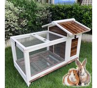 Rabbit Hutch Indoor/Outdoor Bunny Cage with Leakproof Tray, Large with 360° Universal Wheels - Rabbit Cage with Sliding Trays for Rabbit, Ferret(Brown)