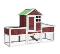 Rabbit Hutch Mocha 170x63x113 cm Solid Wood with Run | 2-tier design, raised nesting box, ramp access, wire mesh walls, water- roof, leakproof tray, outdoor use
