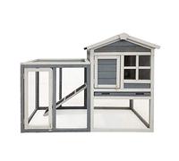 Rabbit hutch Open enclosure Grey Elevated shelter Spruce wood Bunny hutch