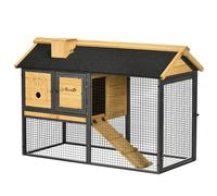Rabbit Hutch Outdoor Black Wood & Steel 120x55.5x80cm Bunny Cage Removable Tray