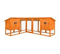 Rabbit Hutch Outdoor Run Brown Solid Fir Wood 250x192x105cm Large 2-Level Extra