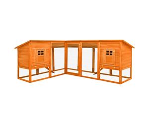 Rabbit Hutch Outdoor Run Brown Solid Fir Wood 250x192x105cm Large 2-Level Extra
