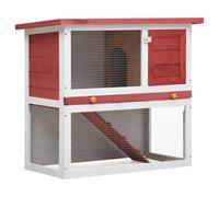 Rabbit Hutch Red Pine Wood 90x45x80cm Wire Mesh Green Roof Indoor/Outdoor &Ramp
