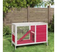 Rabbit Hutch Red Solid Pine Wood 103x44x69.5cm Multi-Level Outdoor Cage w/ ramp