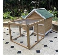 Rabbit Hutch, Small Animal Habitat with No Leak Tray and Water-Resistant Asphalt Roof, Wooden Chicken Coop for Outdoor Lawn(Brown)