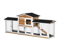 PawHut Large Rabbit Hutch Outdoor, 2-Tier Guinea Pig Hutch, Wooden Bunny Run, Small Animal House with Double Side Run Boxes, No-leak Plastic Tray, Ramp, 230 x 53 x 93.5cm, White